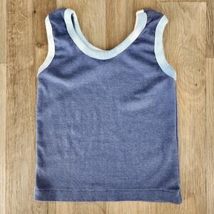 Vintage Van Dell Toddler Ringer Tank Top Blue Made in USA Sz 7 Sleeveless Shirt